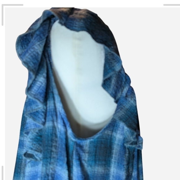 Pre-owned Free People Navy Plaid Ruffle Blouse - Picture 6 of 9